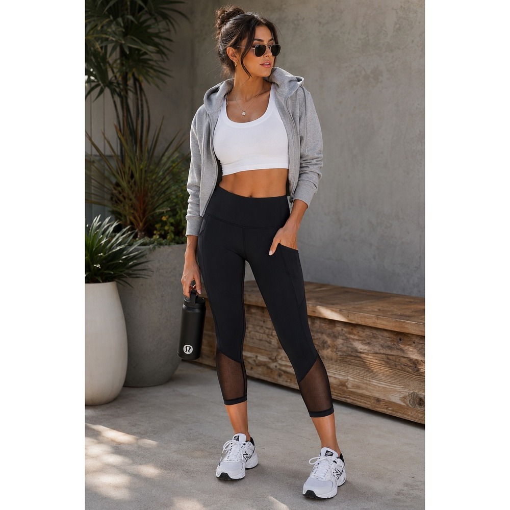 Lululemon Never Still Crop 21 Women's Size 8 Black Mesh Pilates Leggings